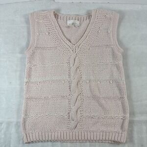 Vintage Jennifer Reed Hand Knit Cable Sweater Vest Pink Women's Size S V-neck